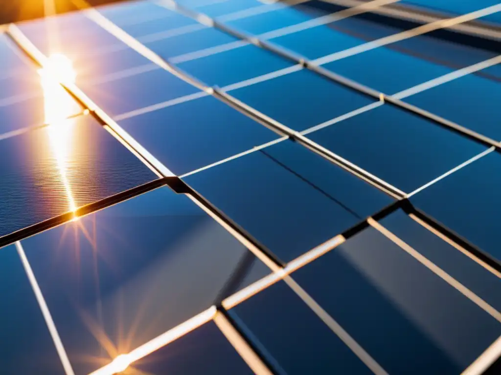 Detalle de paneles solares: superficie perfecta con patrones fotovoltaicos, reflejando la luz solar