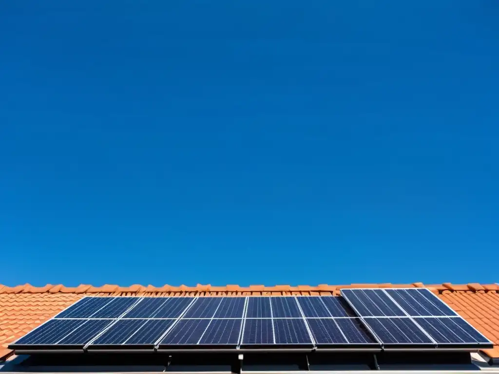 Detalle de paneles solares en tejado, resplandeciendo bajo el sol