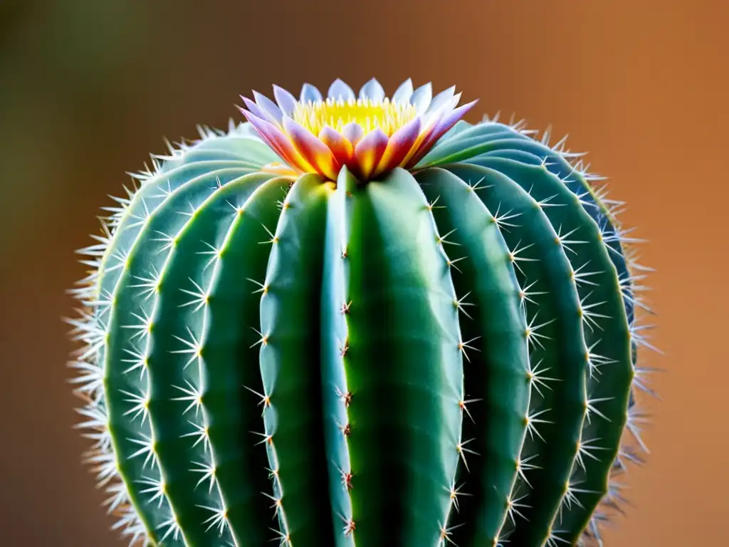Sorprendente cactus nativo: detalle y textura Detalle de planta nativa resistente a la sequía, destacando sus patrones y texturas en contraste con un fondo minimalista
