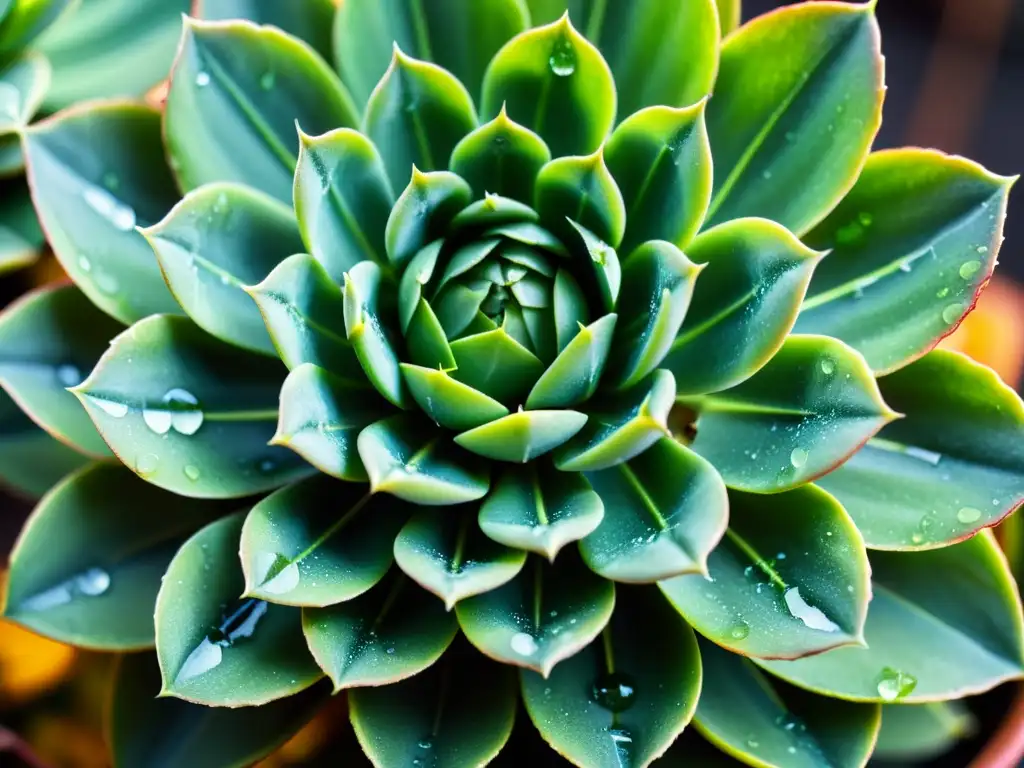 Suculenta verde con gotas de agua: belleza y resiliencia Detalle de planta suculenta verde con gotas de agua, reflejando su belleza y resistencia