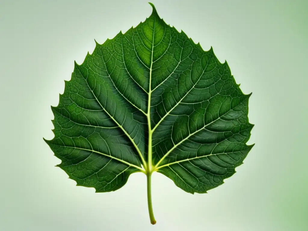 Detalle de una planta verde con sus intrincadas venas y textura delicada, resaltando su belleza natural