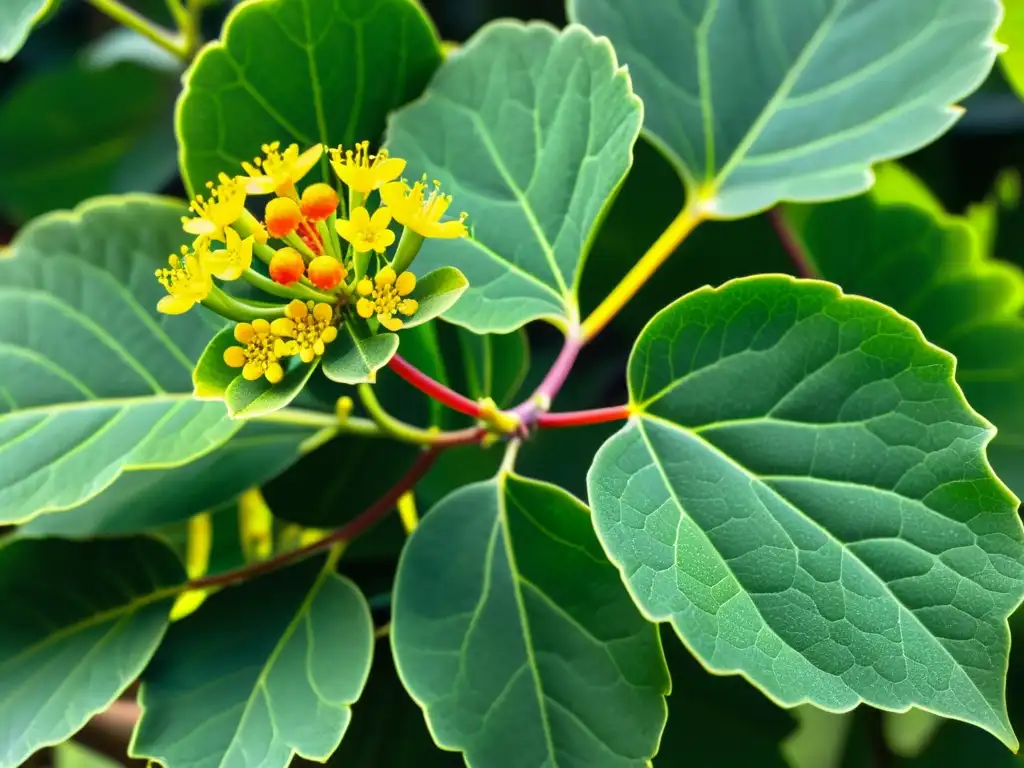 Detalle de planta de jatropha vibrante, evocando tranquilidad y energía ecofriendly