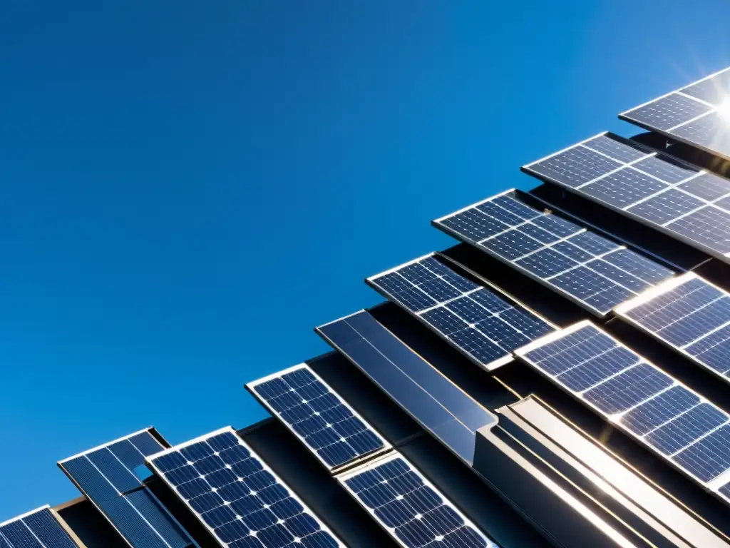 Detalles impresionantes de paneles solares en un tejado, reflejando la luz solar