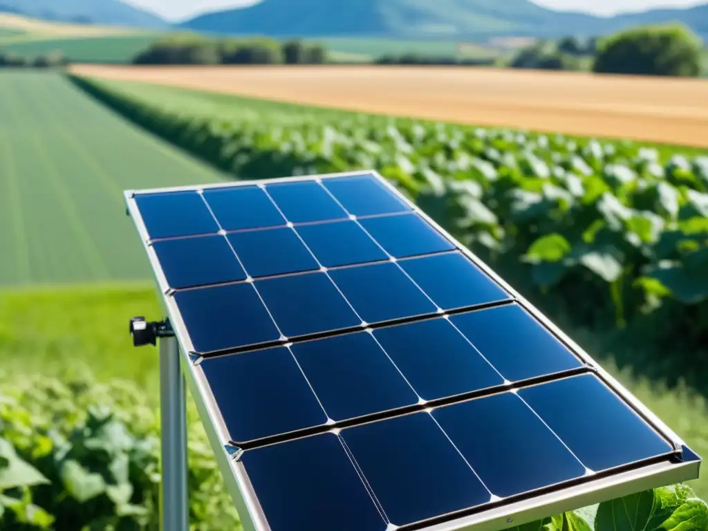 Detalles de un panel solar en área rural, integrando tecnología en paisaje natural