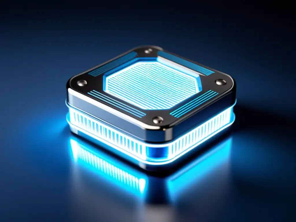 Detalles de un supercondensador futurista iluminado con LED azul