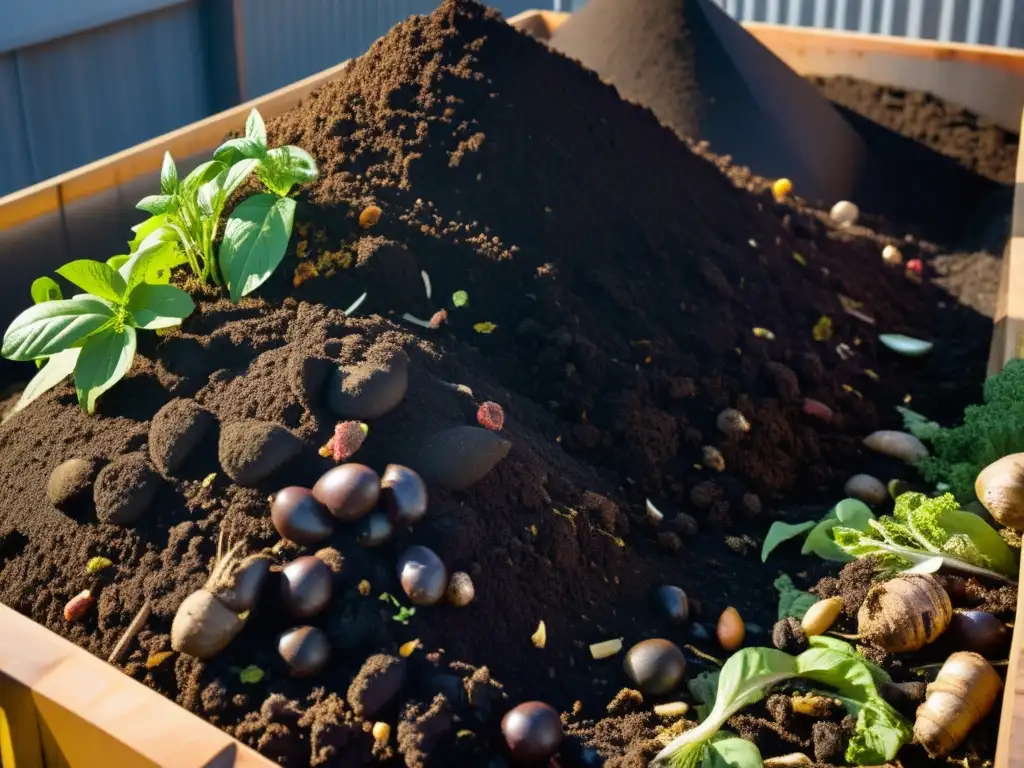 Detalles de la transformación del compost urbano, ciclo de vida del compost urbano en instalación moderna, minimalista