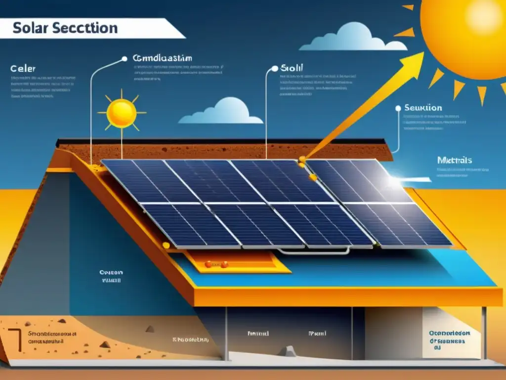 Diagrama detallado del funcionamiento y tipos de paneles solares en 8k