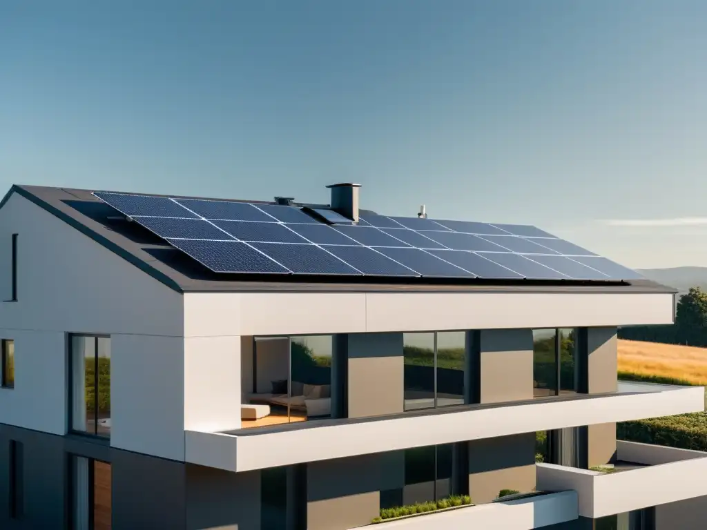 Un diseño moderno de techo residencial con paneles solares, transmitiendo sostenibilidad y requisitos para subsidios de energía solar