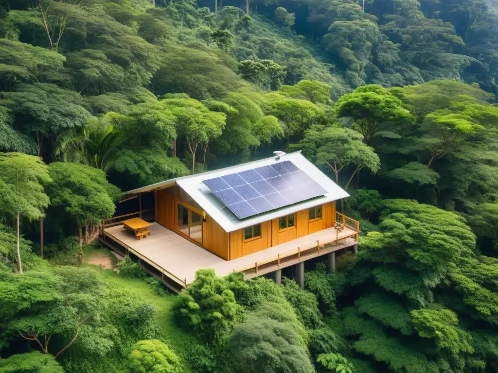 Un ecolodge sostenible en un bosque virgen con prácticas responsables de turismo