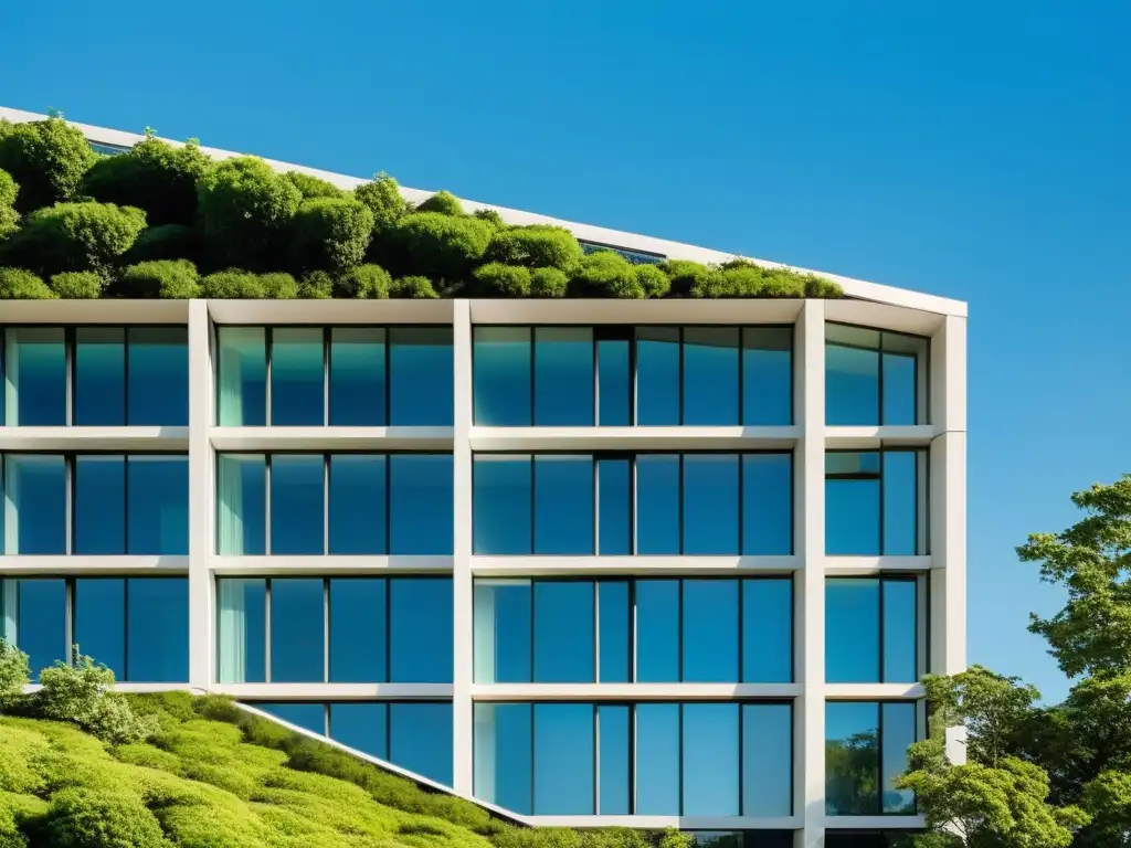 Edificio ecológico moderno: diseño elegante y sostenible Edificio ecológico con materiales de construcción sostenibles, moderno y elegante en armonía con la naturaleza