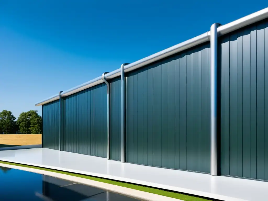 Edificio escolar moderno con sistema de recogida de agua de lluvia integrado, sostenible y elegante