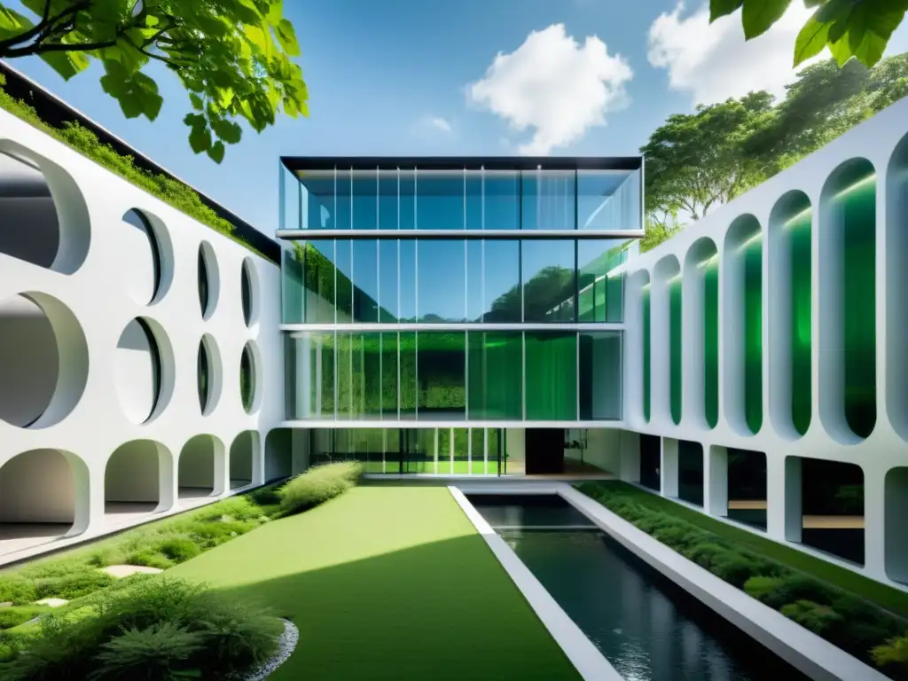 Edificio moderno con integración de sistemas de recogida de agua de lluvia, fusionando funcionalidad y diseño sostenible