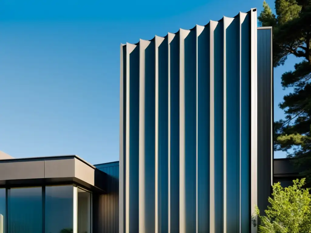 Edificio moderno con sistema elegante de recogida de agua lluvia