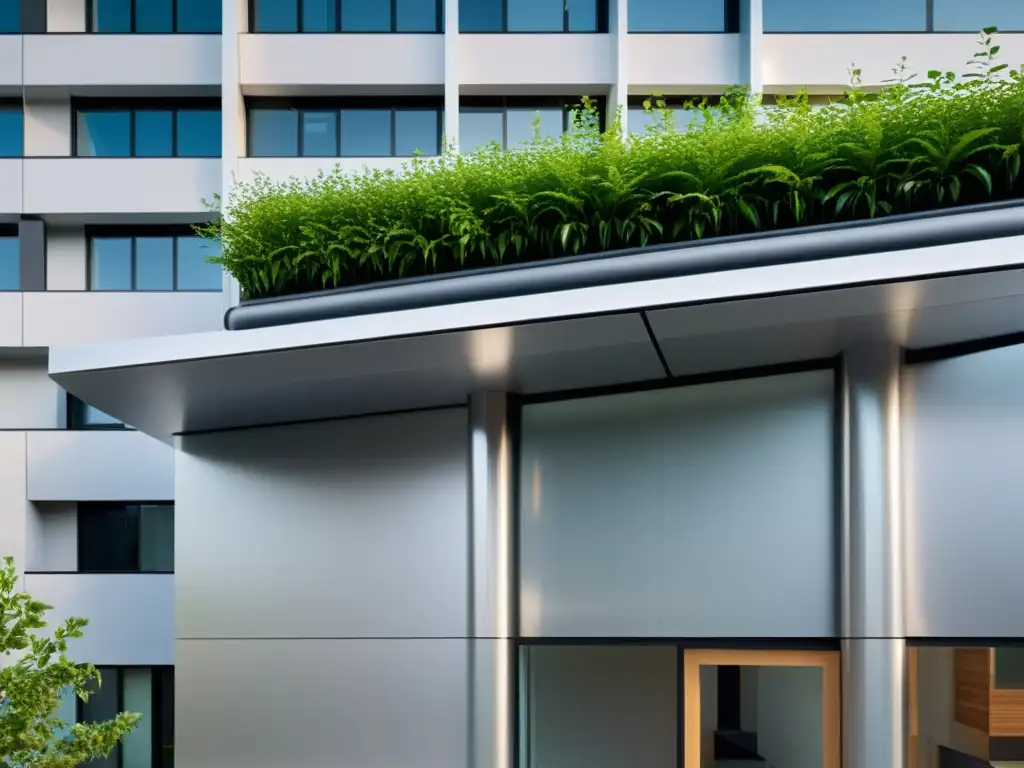 Edificio moderno con sistema de recogida de agua lluvia integrado, transmitiendo beneficios sistemas recogida agua lluvia