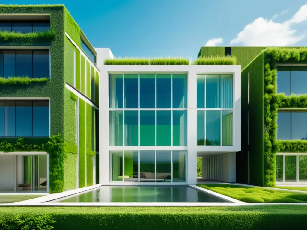 Edificio moderno con sistemas bioenergía algas integrados, diseño innovador y sostenible en armonía con la naturaleza