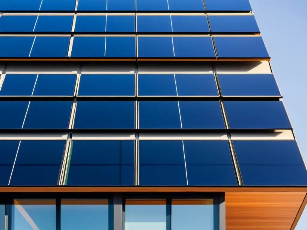 Edificio residencial moderno con paneles solares integrados, reflejando las normativas instalación paneles solares vecinos