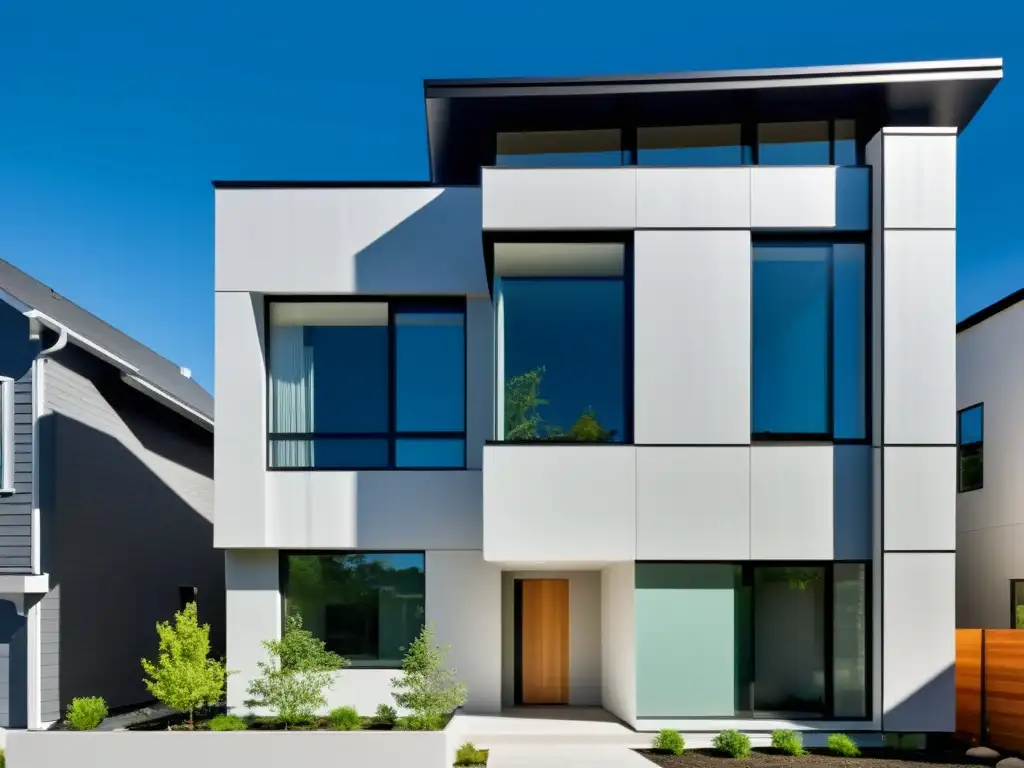 Edificio residencial moderno con sistema integrado de recolección y reutilización de agua de lluvia, fusionando sostenibilidad y arquitectura urbana