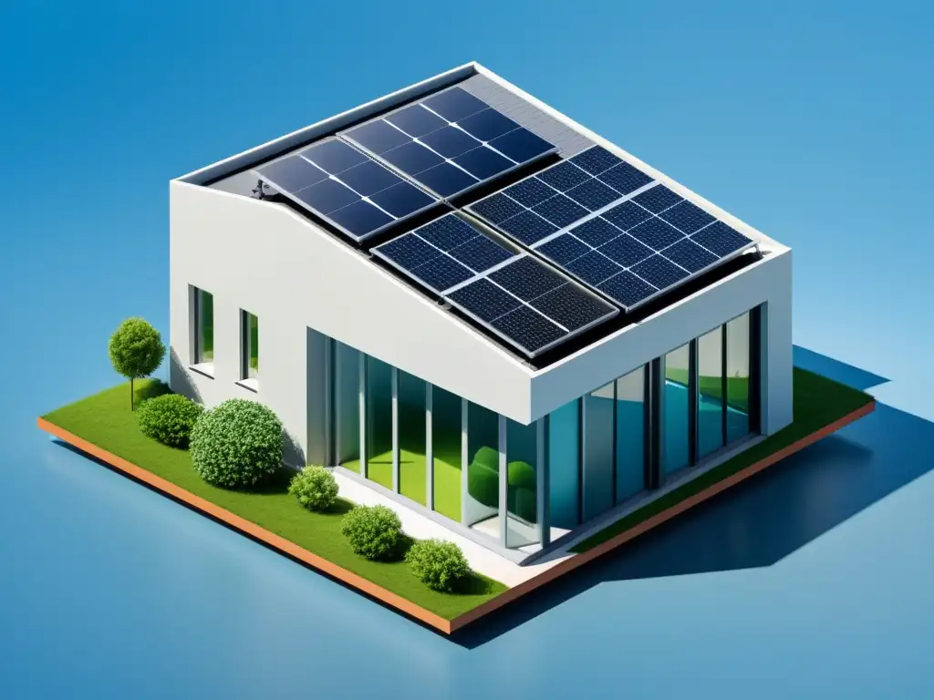 Edificio sostenible integrando almacenamiento de energía con paneles solares y turbinas eólicas en armonía con la naturaleza