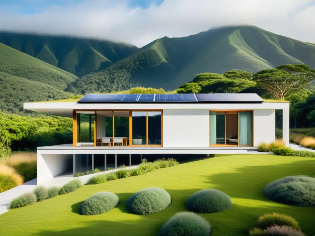 Arquitectura sostenible con diseño minimalista y espacios verdes integrados Edificio sostenible con diseño minimalista y ecoamigable, integrando naturaleza