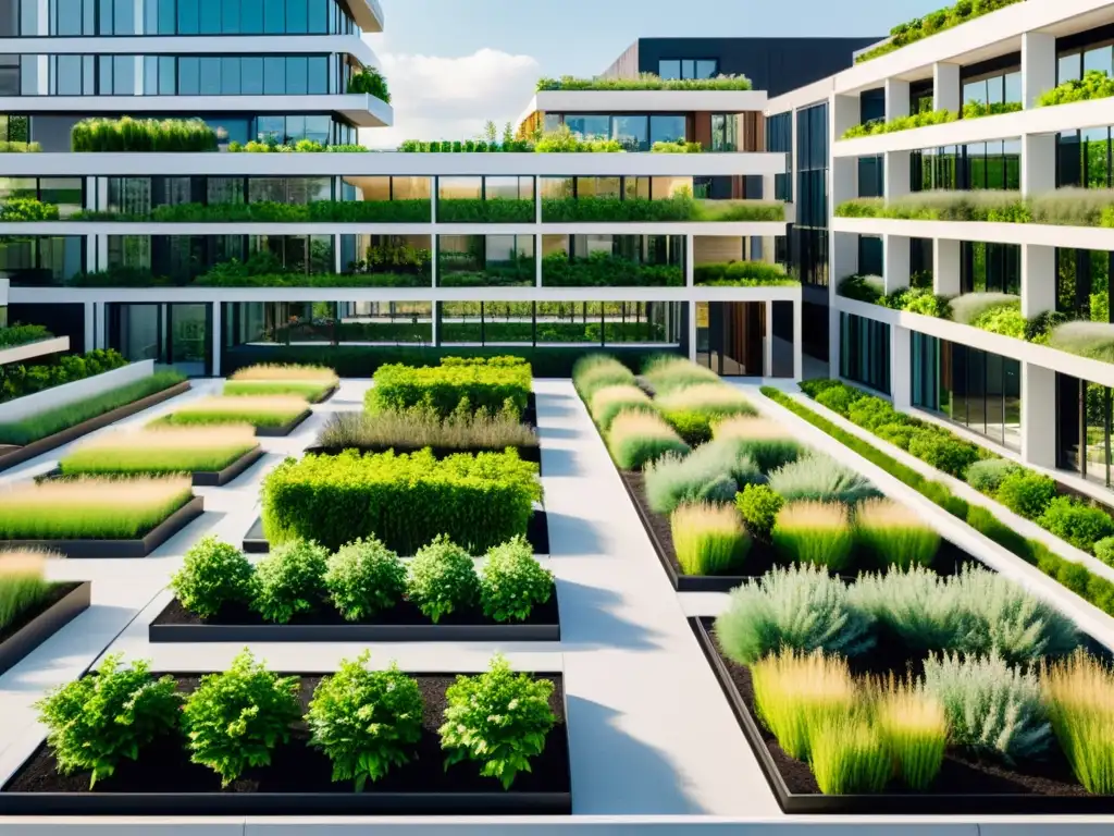 Edificio urbano moderno con jardín en la azotea