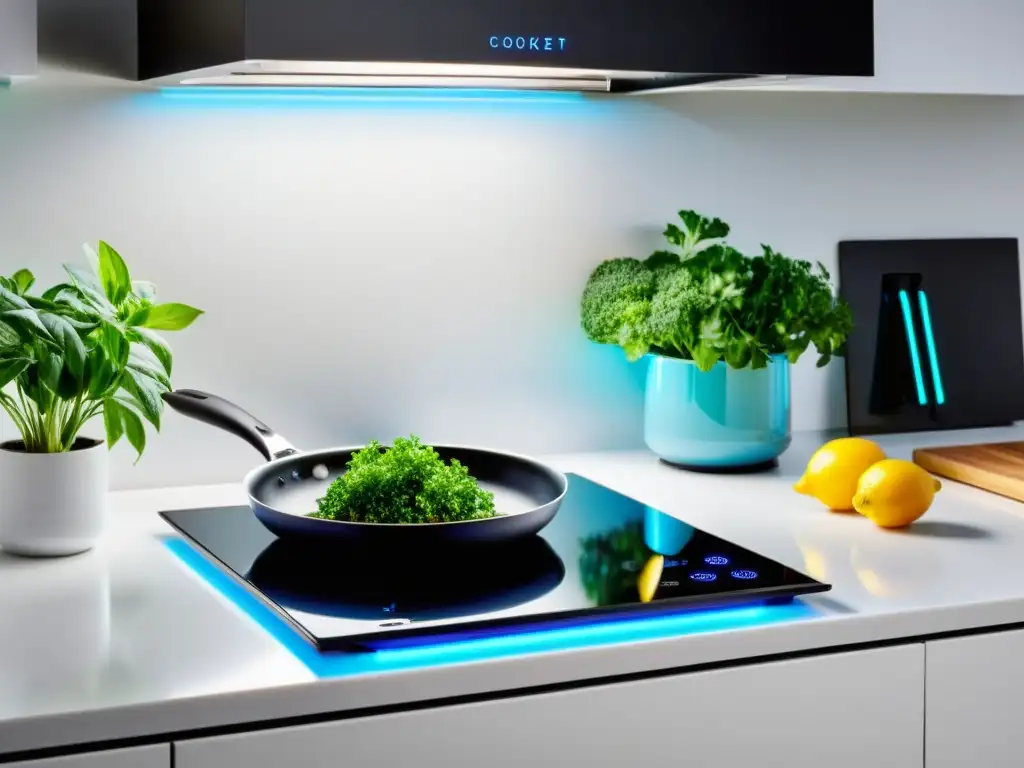 Electrodomésticos de alta eficiencia energética: Una cocina moderna con cooktop de inducción, diseño minimalista y controles táctiles iluminados