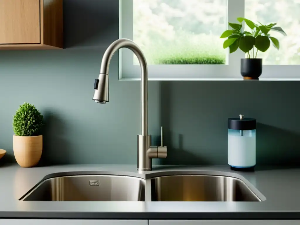 Una elegante comparativa de tecnologías de tratamiento de agua residencial en un entorno contemporáneo, integrado bajo el fregadero de la cocina