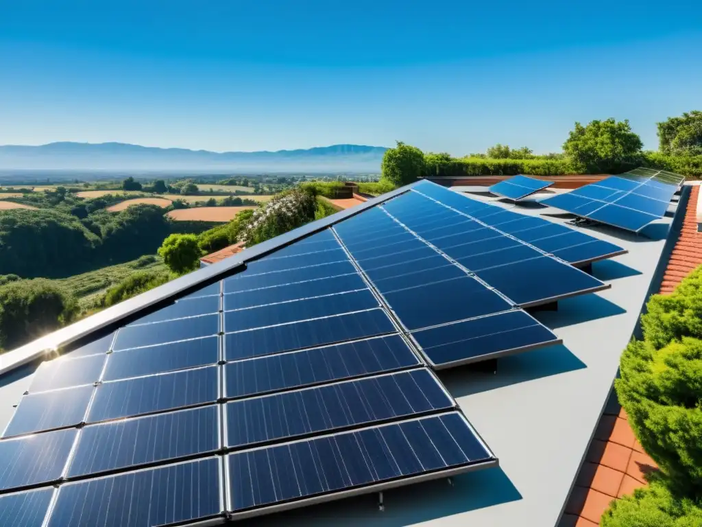 Un elegante conjunto de paneles solares en un tejado residencial