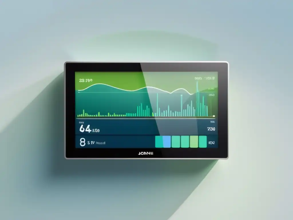 Una elegante herramienta de monitorización energética muestra datos de consumo en tiempo real en una pantalla digital