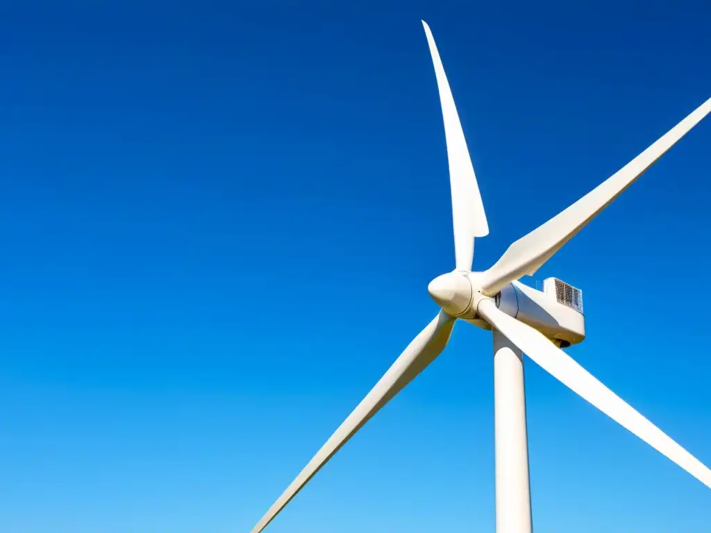 Una elegante turbina eólica horizontal corta el cielo azul, destacando su diseño minimalista y eficiencia