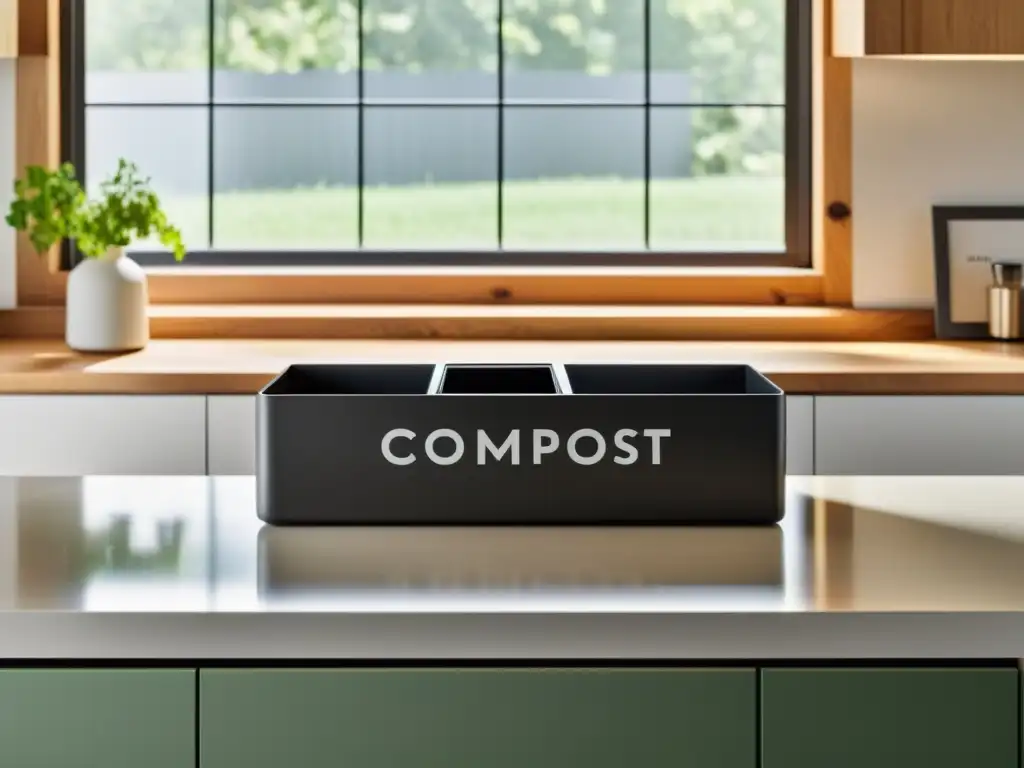 Encimera de cocina minimalista con soluciones innovadoras reciclaje avanzado: compost, reciclaje y residuos