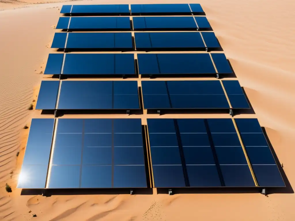 Energía limpia: paneles solares en un desierto, reflejando el sol en un paisaje futurista y rentable