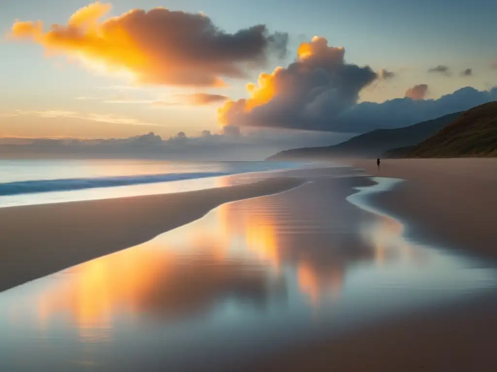 Escena serena en una playa remota al atardecer