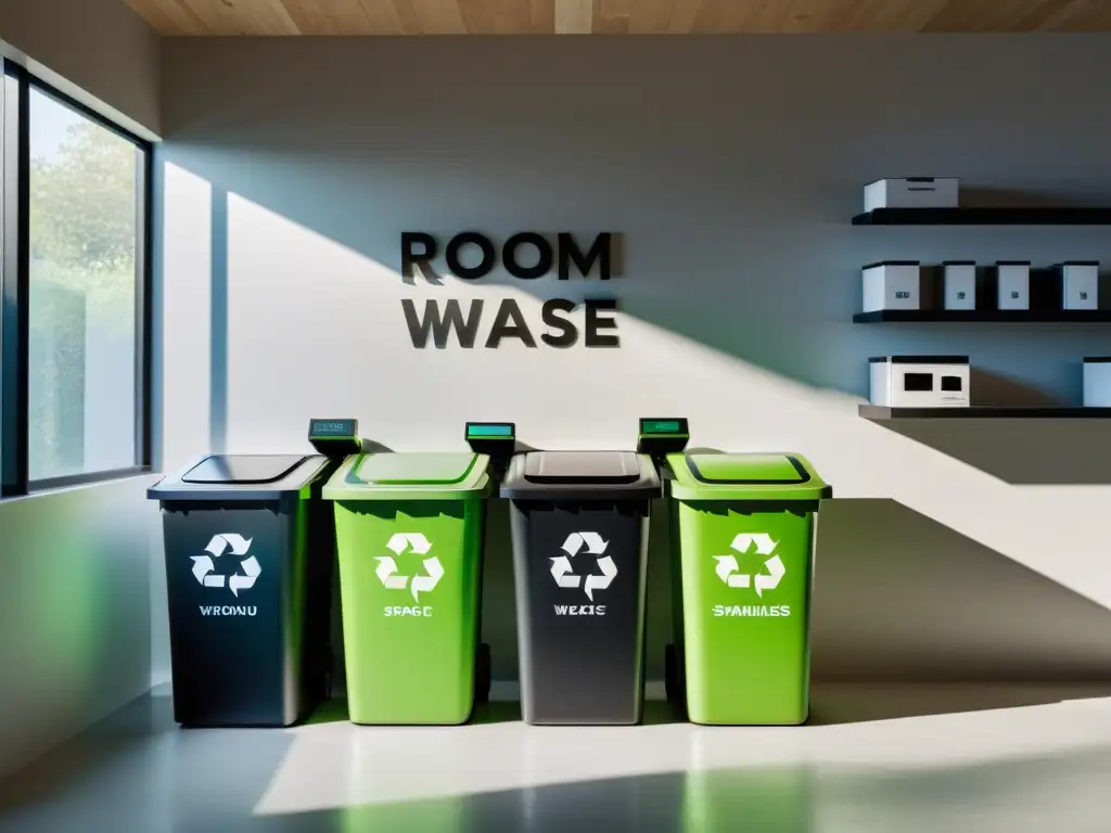 Espacio de reciclaje de basura electrónica en un hogar sostenible con luz natural