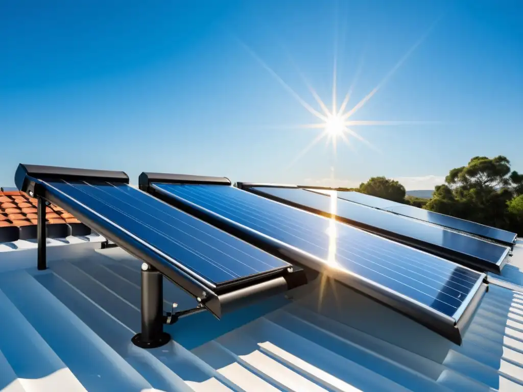 Espectacular sistema solar de calentamiento de agua en tejado, integrado con elegancia en la arquitectura moderna