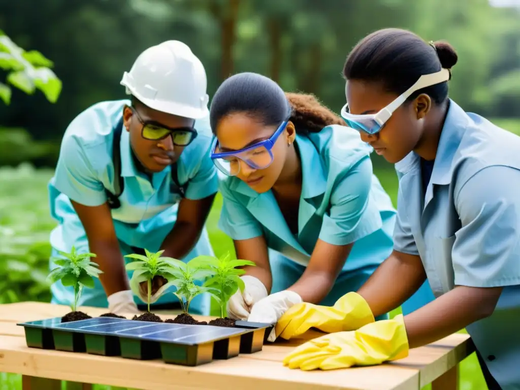 Estudiantes realizan experimento de energía renovable en la naturaleza, resaltando la importancia de la educación en políticas de energía renovable