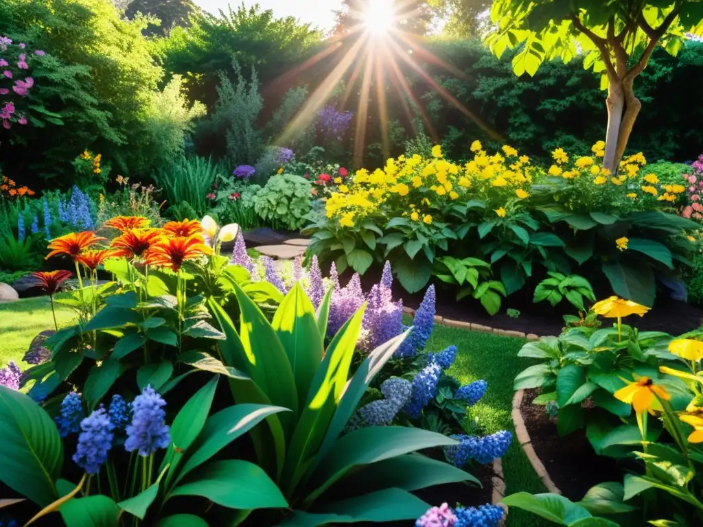 Jardín exuberante y vibrante, con flores y plantas coloridas en suelo orgánico nutrientes