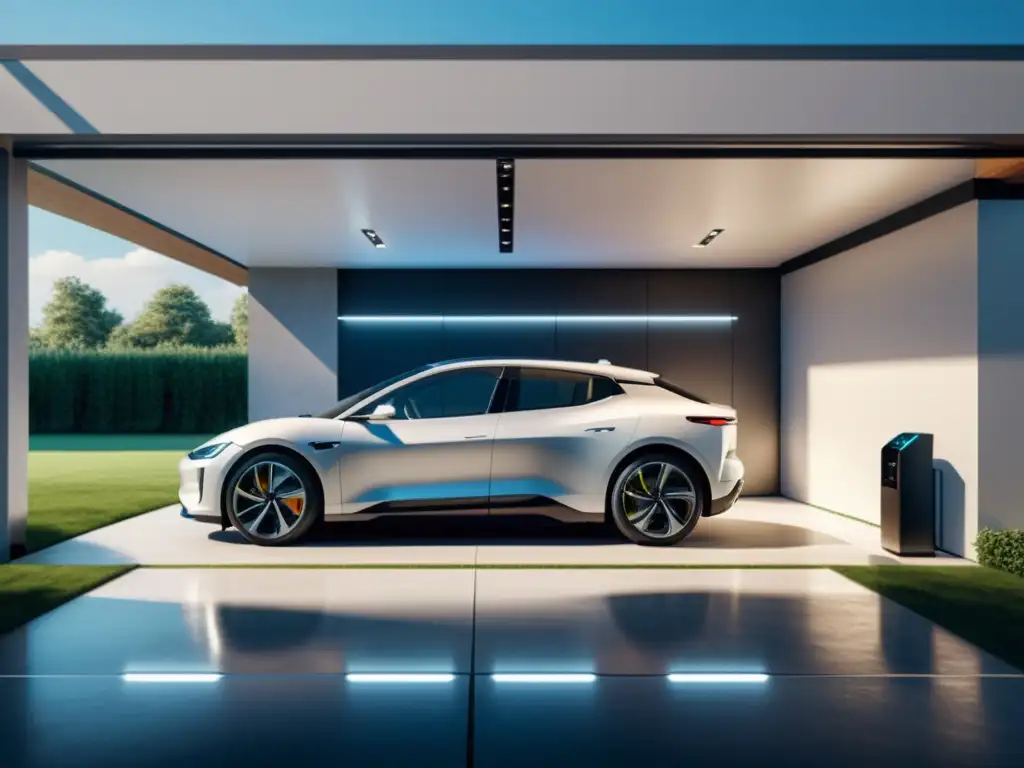 Garaje hogar sostenible con estación carga vehículo eléctrico