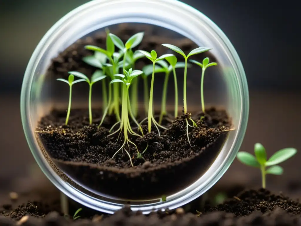 Germinación de vida en recipiente transparente, mostrando almacenamiento de energía verde en el hogar