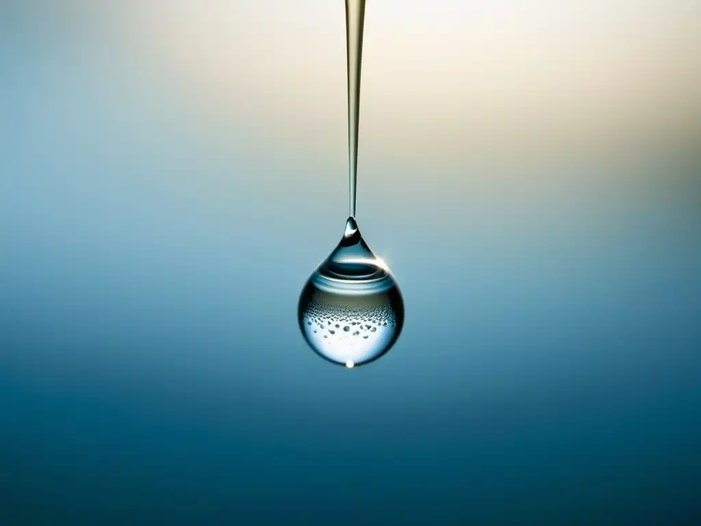 Una gota de agua suspendida en el aire, iluminada por luz natural