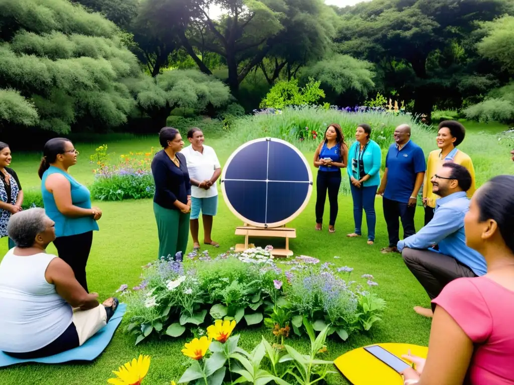 Un grupo diverso participa en un taller de ecoalfabetización en un parque