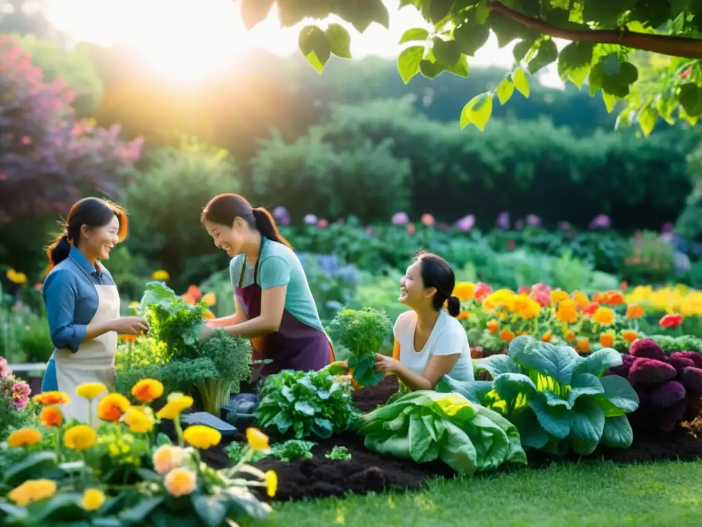 Un grupo de niños sonrientes cuida un jardín, disfrutando de la naturaleza y las actividades de jardinería para niños