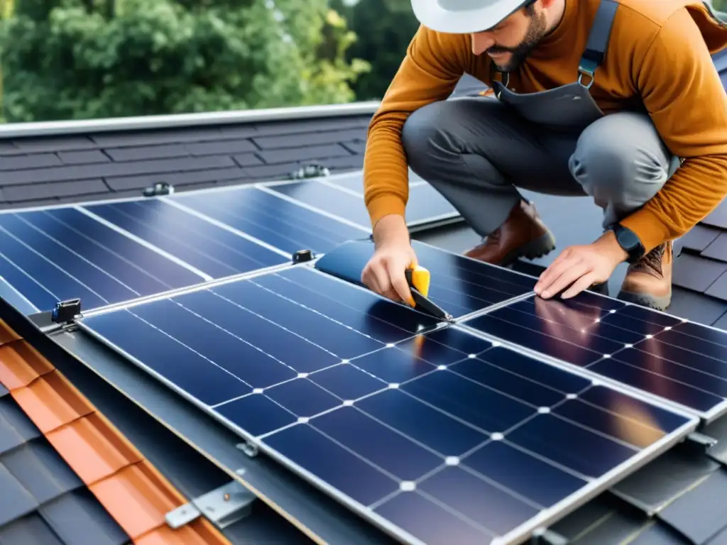 Un grupo de vecinos colabora para instalar paneles solares en el techo, destacando la precisión y la coordinación