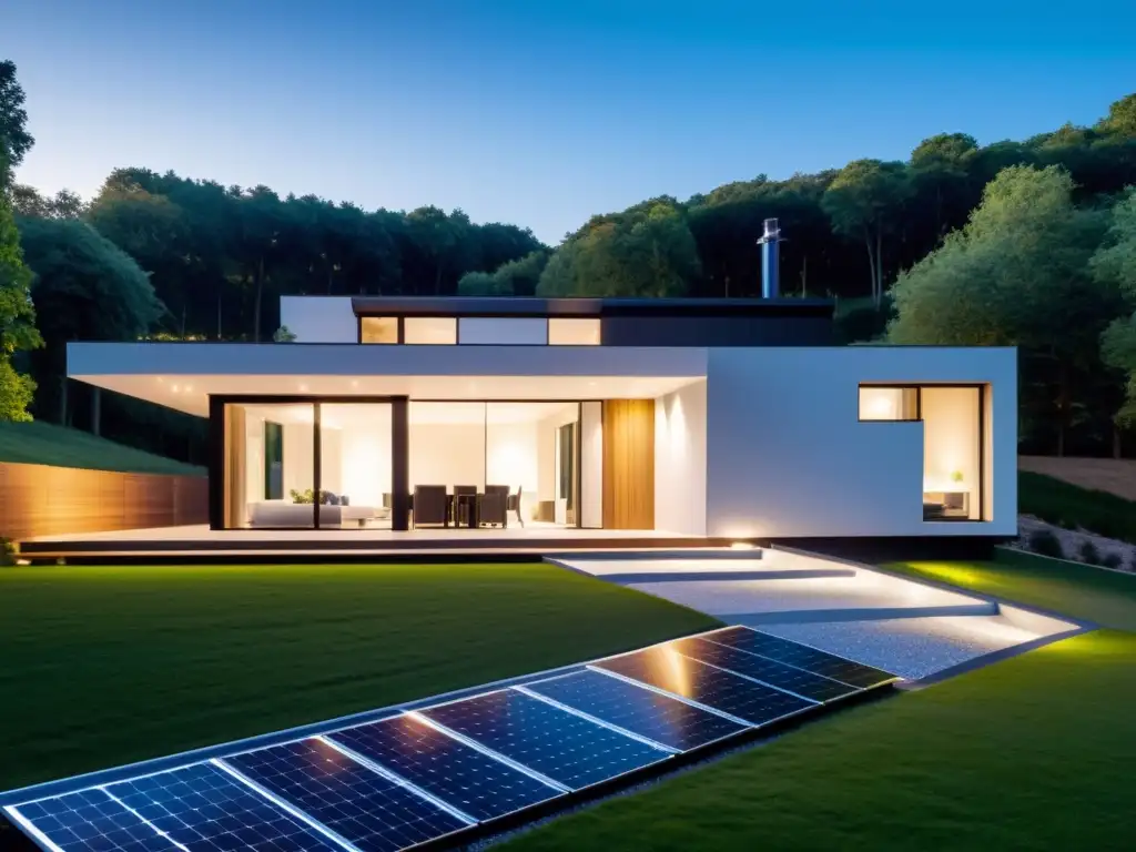 Un hogar moderno con paneles solares y un elegante sistema de almacenamiento de energía renovable integrado