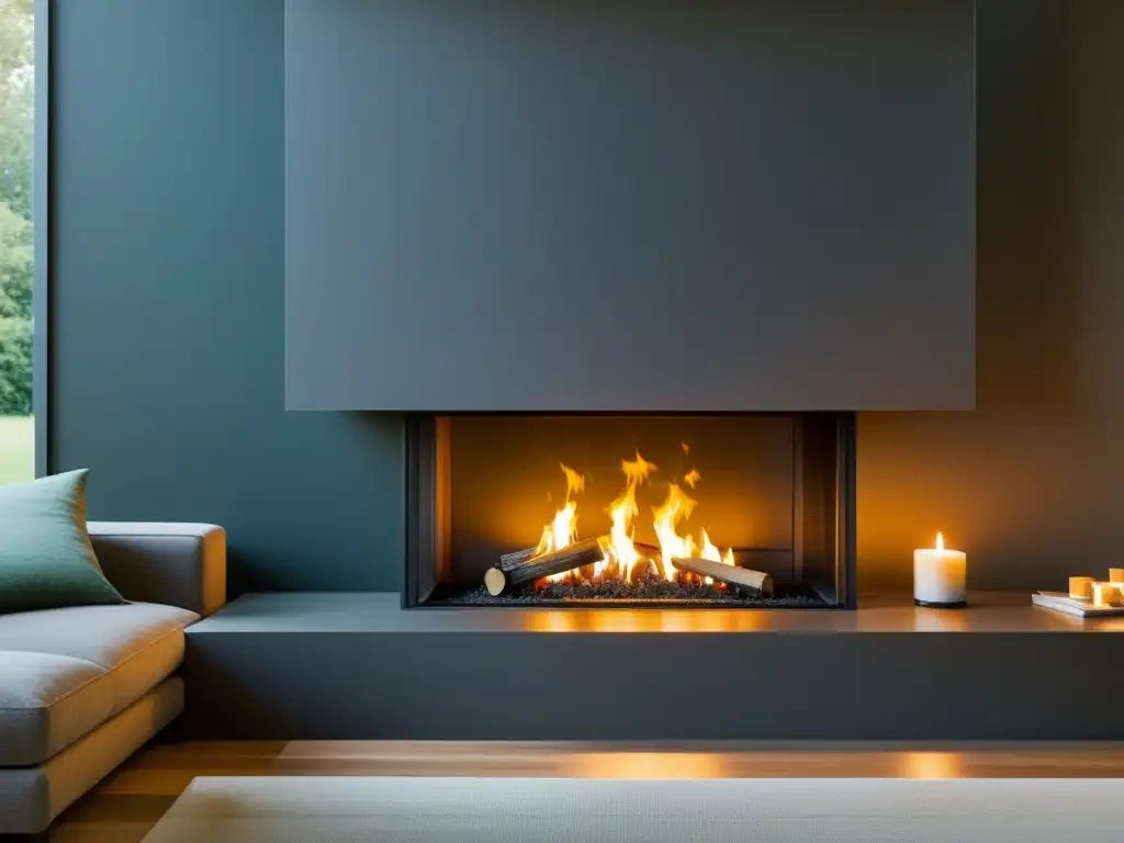 Un hogar sostenible con biocombustibles sólidos ecológicos para hogar, creando un ambiente cálido y moderno con una chimenea ecofriendly