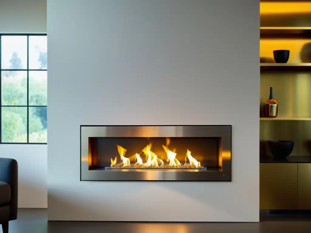 Un hogar sostenible con bioenergía: Chimenea de bioetanol en una cocina moderna y minimalista, con un ambiente elegante y cálido