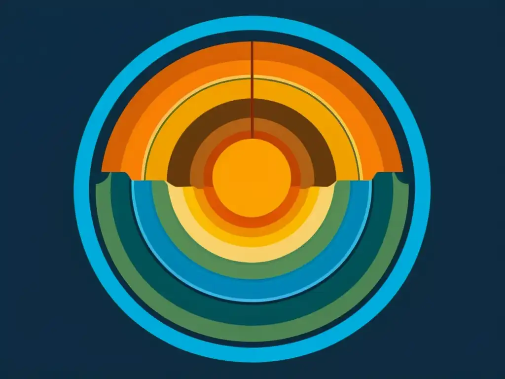 Una ilustración minimalista de las capas de la Tierra, con tonos cálidos que representan el calor geotérmico