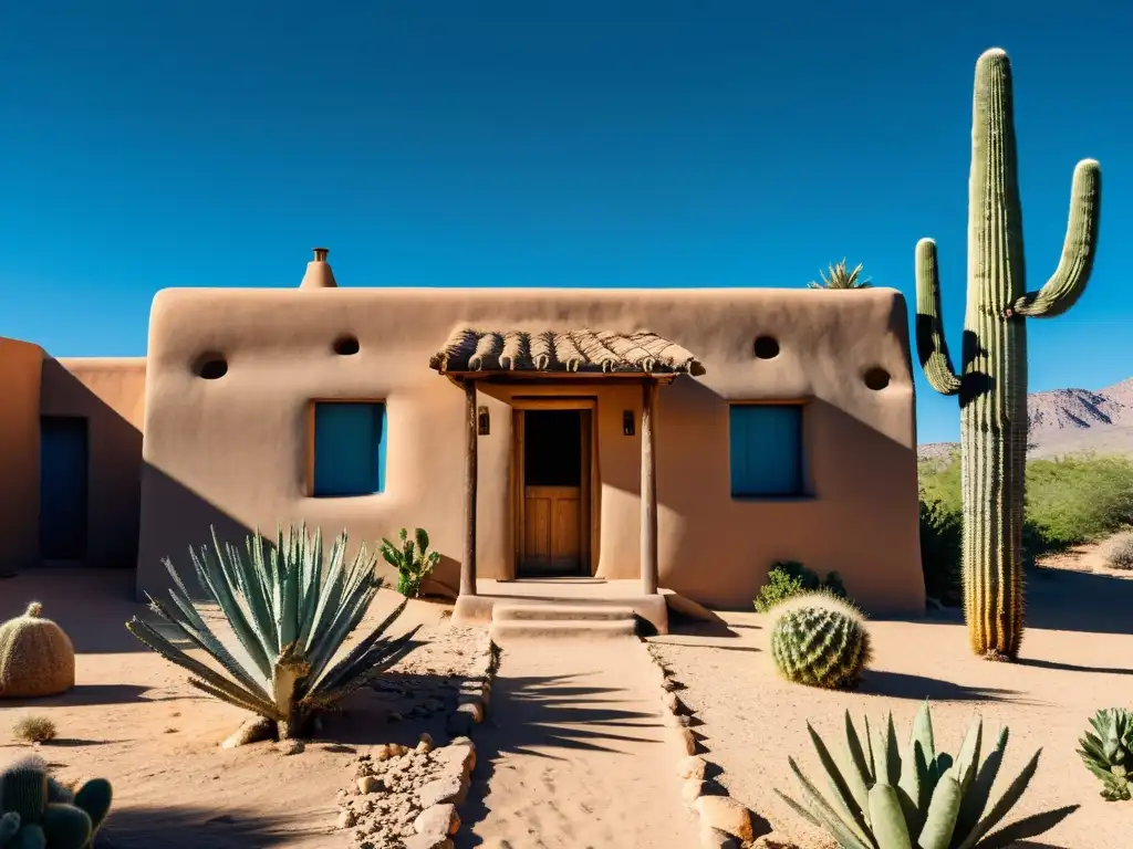 Imagen de casa de adobe en desierto, resaltando técnicas construcción zonas áridas y belleza natural