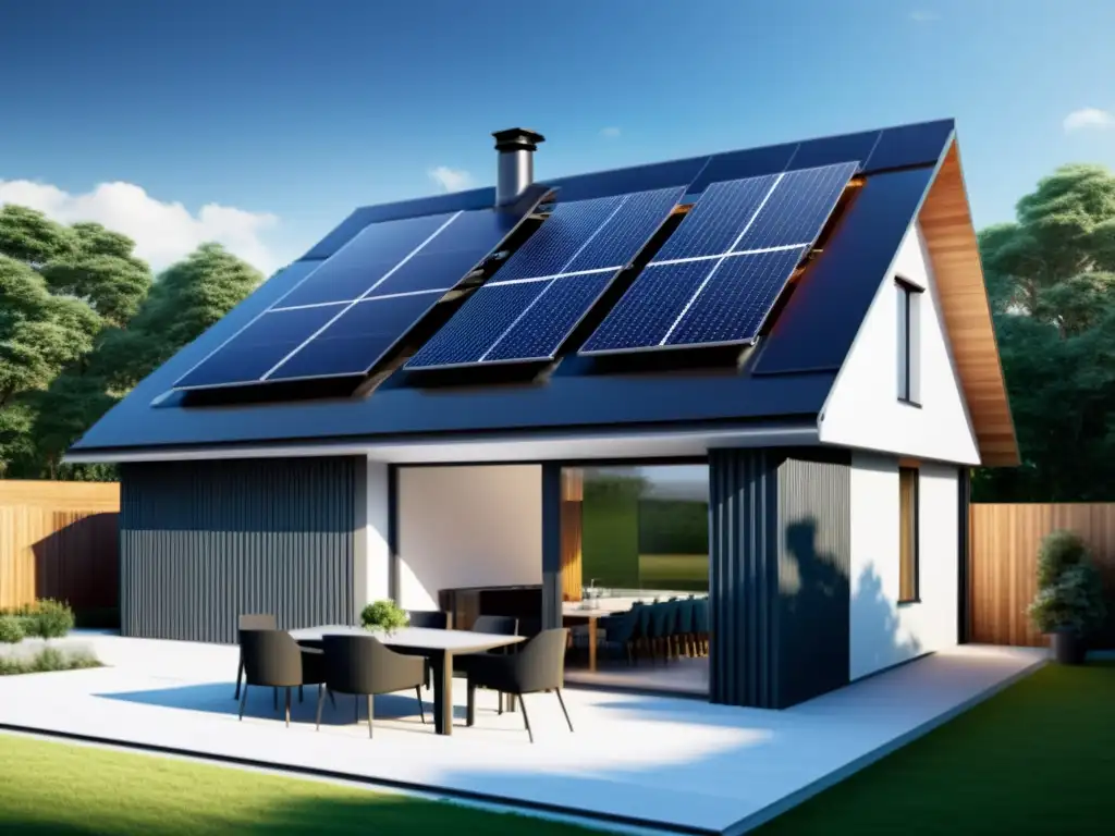 Una imagen de casa moderna con sistemas solares térmicos integrados, elegante y sostenible