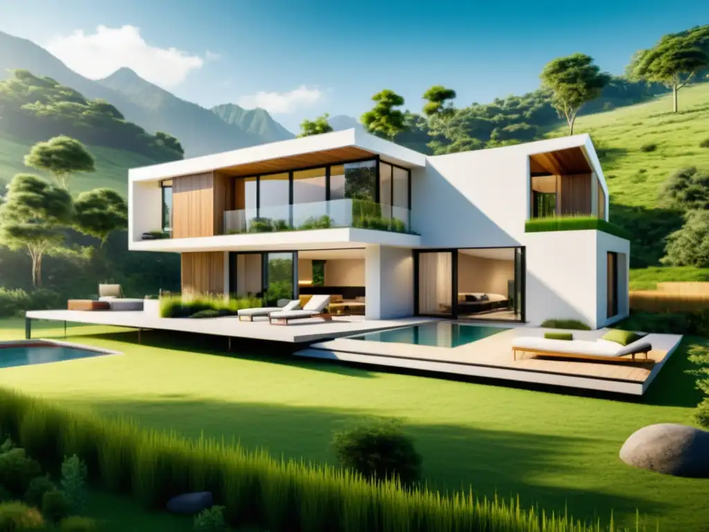 CasaVerdeHub: Arquitectura ecológica en armonía Imagen 8k detallada de la arquitectura ecológica sostenible de CasaVerdeHub, integrada con la naturaleza
