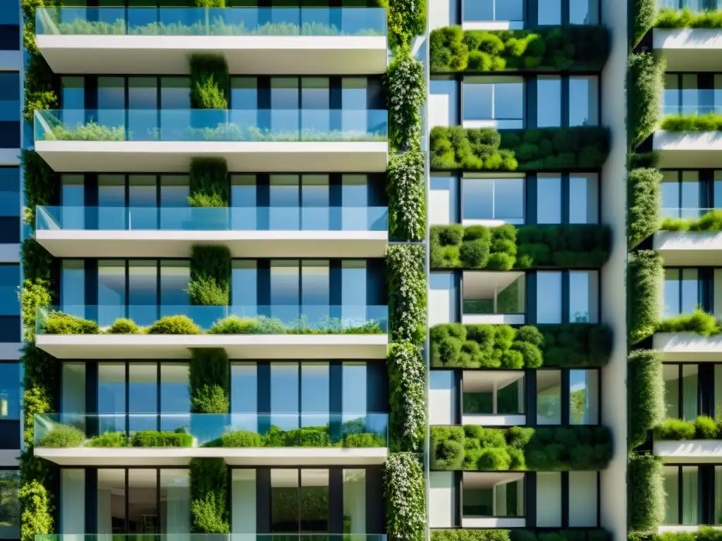 Imagen de fachadas dinámicas para eficiencia energética en edificio ecológico moderno, con diseño innovador y naturaleza integrada